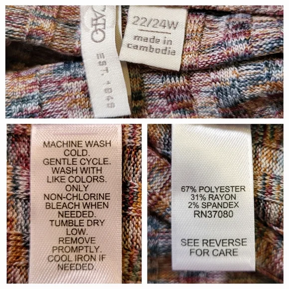 CATO Sleeveless Multi-Colored Ribbed Cowl Pullover - Plus Size 22/24W - Picture 8 of 8